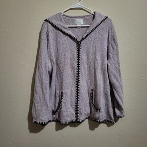 CJ Banks Lavender Hooded Cardigan with Black Trim